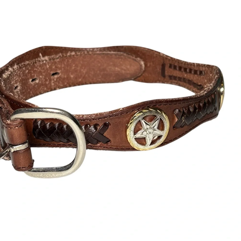 Brown Leather Western Belt with Silver Gold Conchos 26